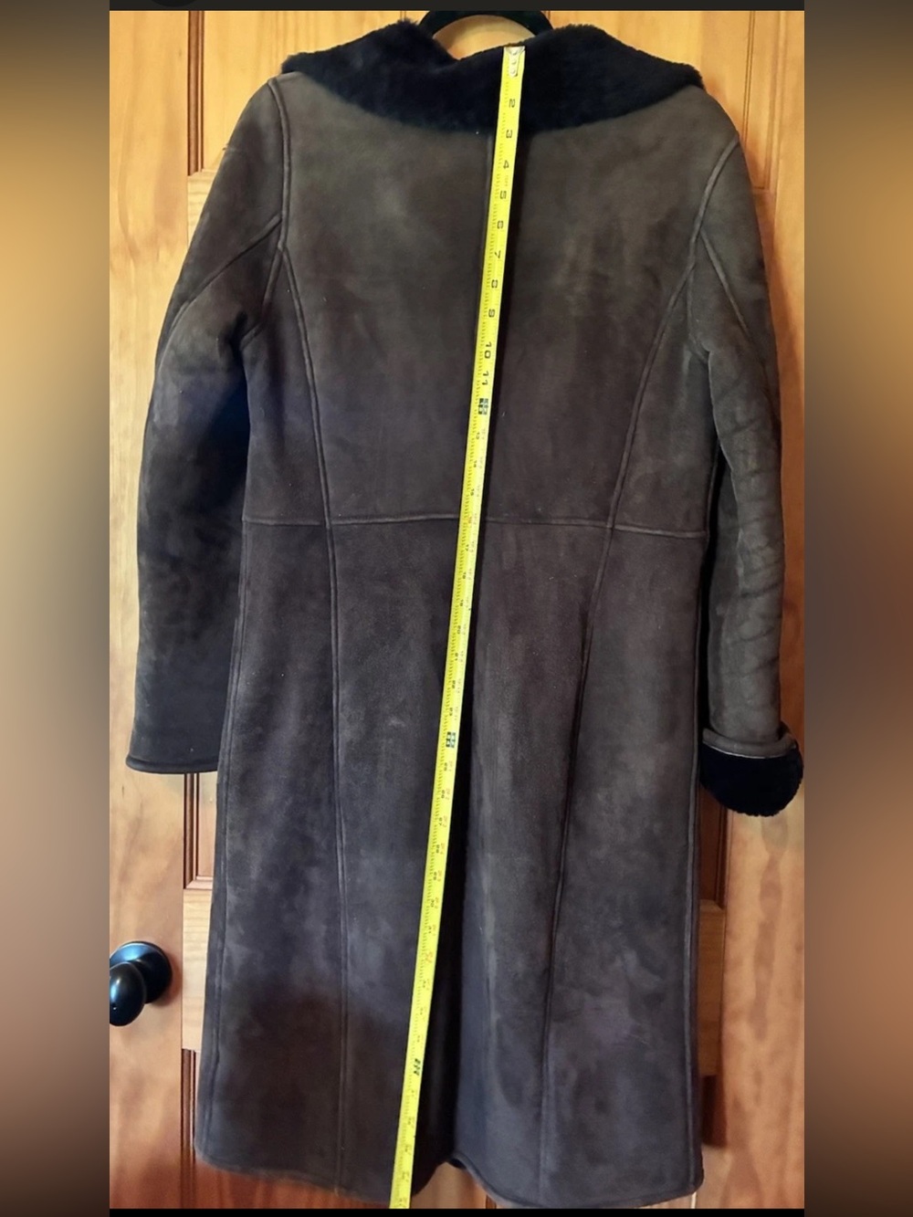 J CREW Vintage Brown Spanish Shearling Women’s Midi Coat Medium EUC - Picture 6 of 6